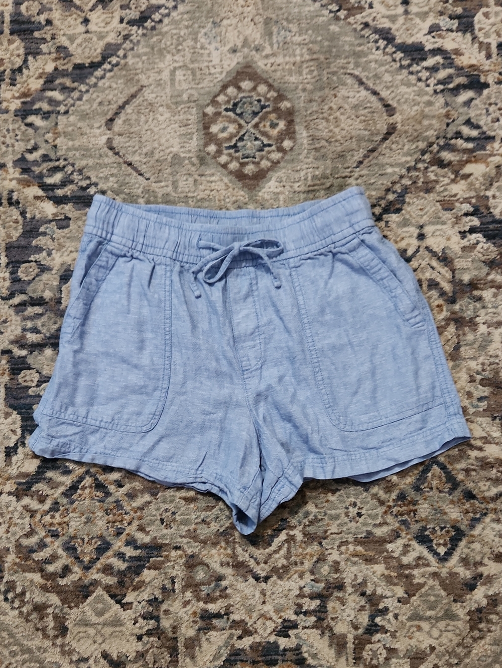 Gap Easy Pull On Indigo Chambry Blue High-Waist Drawstring linen Blend Shorts